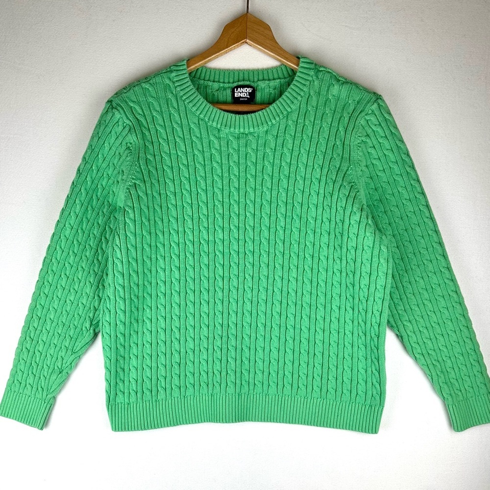 Lands End Drifter Cable Crewneck Sweater Preppy